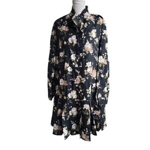 Tuckernuck XXS Tate Linen Pleated Tencel Long Sleeve Floral Print Pullover Dress